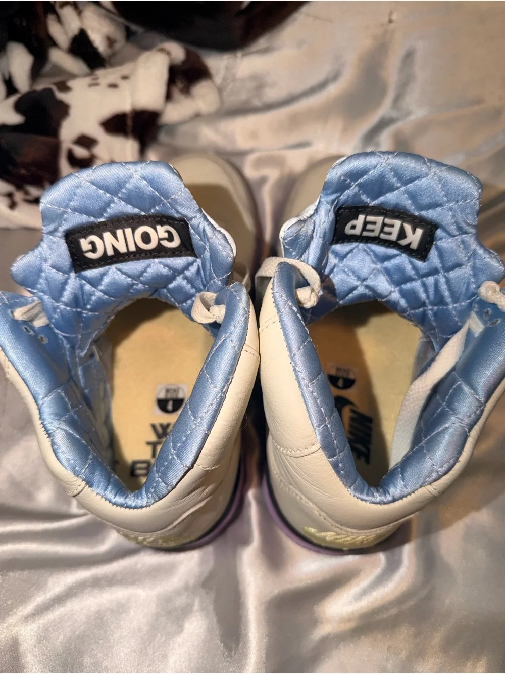 Jordan Women's Sneakers Beige with Purple and Light Blue Accents